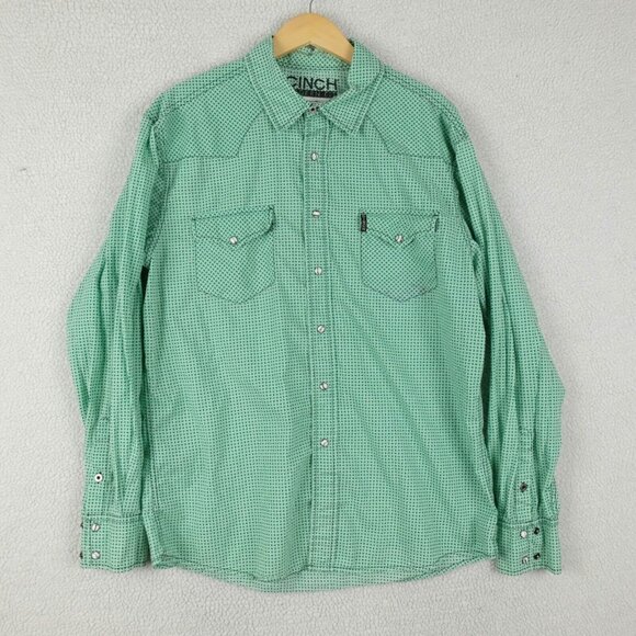Cinch Shirt Mens Extra Large Green Geometric Pearl Snap Western Cowboy Colorful - Picture 1 of 9